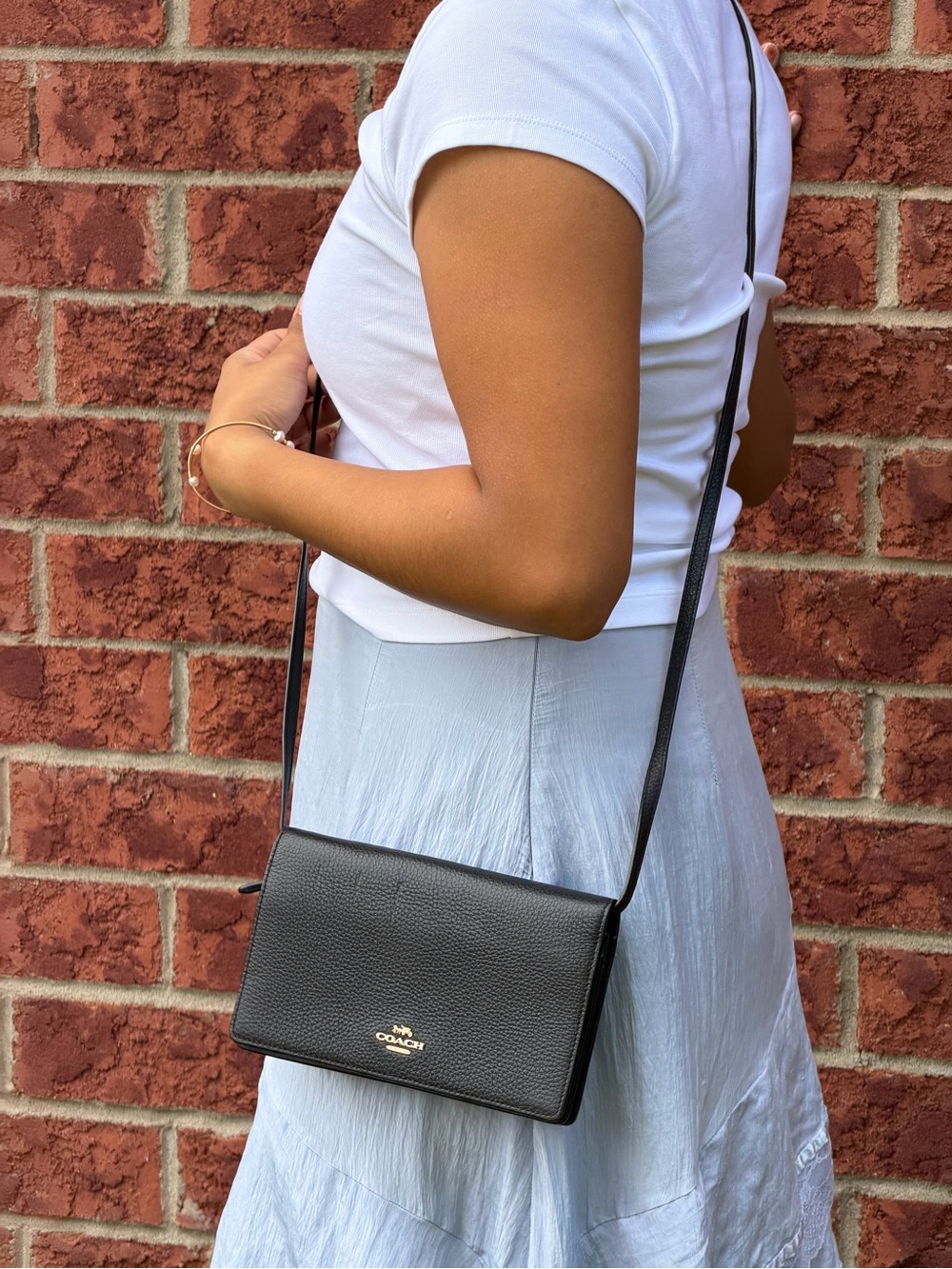 Coach Black Pebbled Leather Crossbody Bag with Gold Logo
